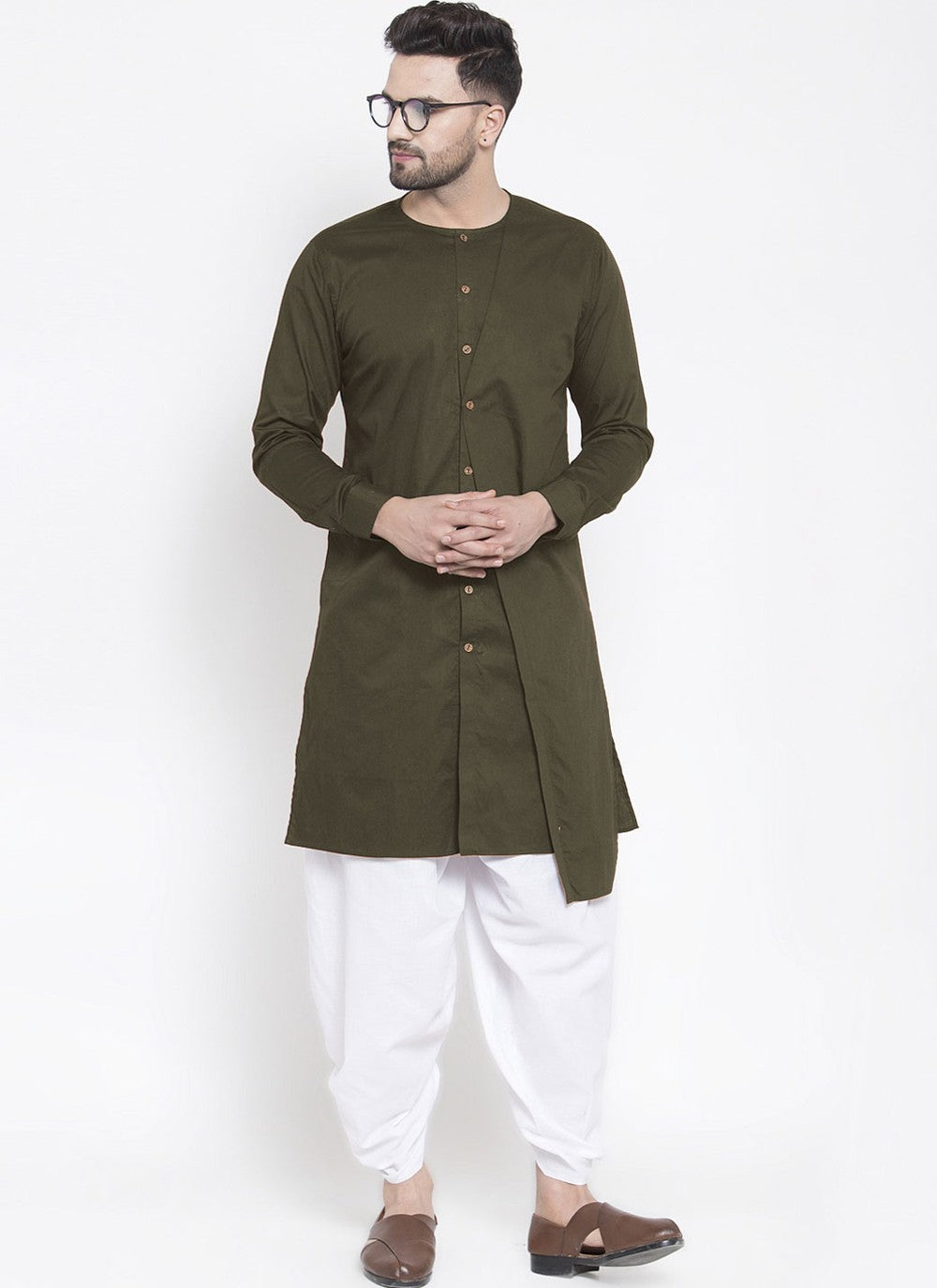 Plain Blended Cotton Green Dhoti Kurta - M4472
