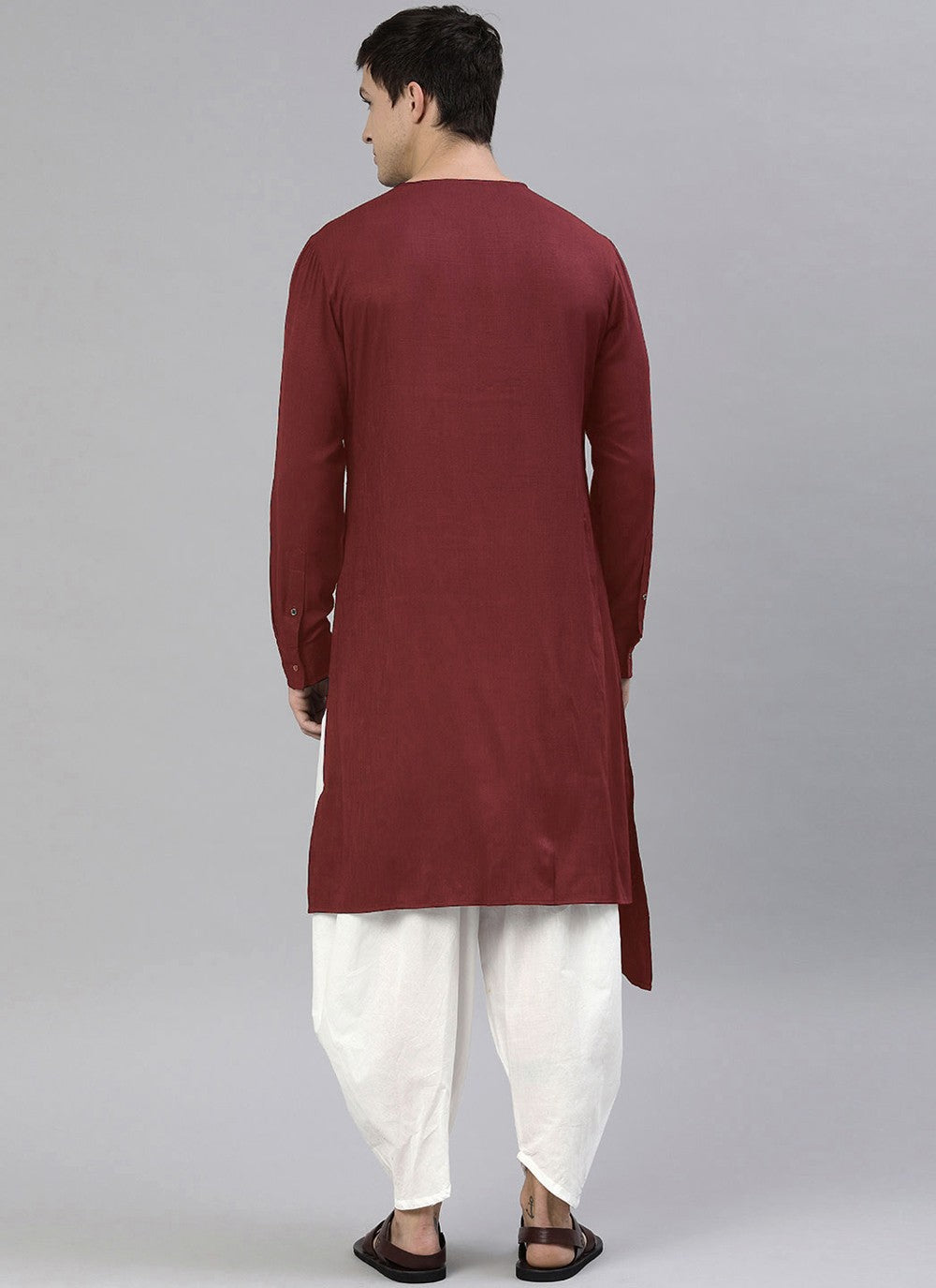 Plain Blended Cotton Maroon Dhoti Kurta - M4497