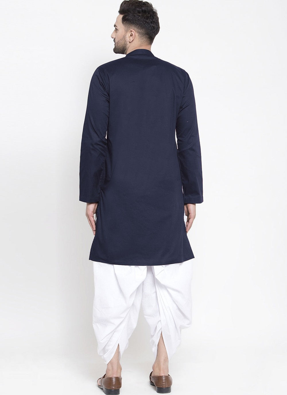 Plain Blended Cotton Navy Blue Dhoti Kurta - M4471