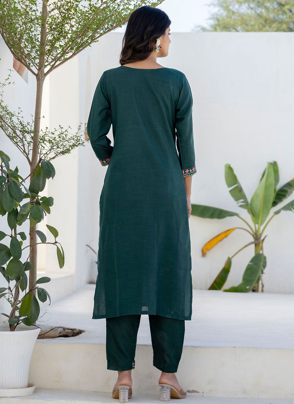Pant Style Suit Embroidered Green T7689