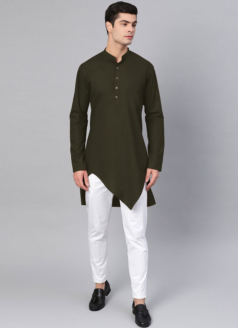 Buttons Blended Cotton Green Kurta - M4547