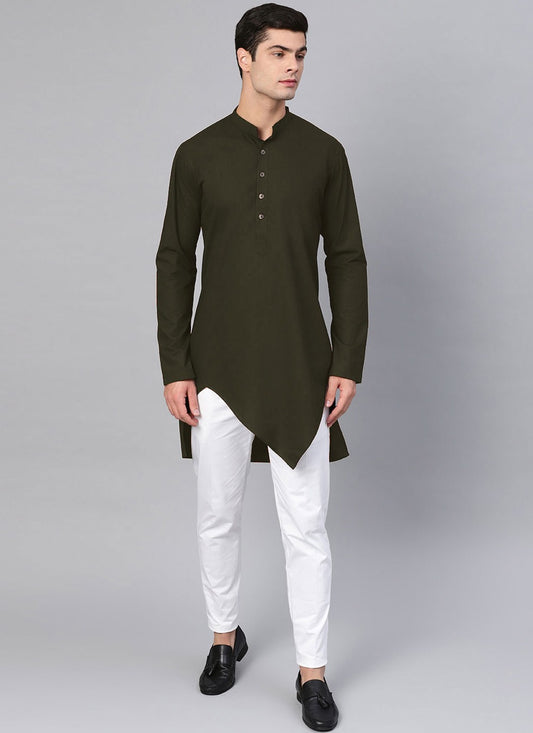 Buttons Blended Cotton Green Kurta - M4547