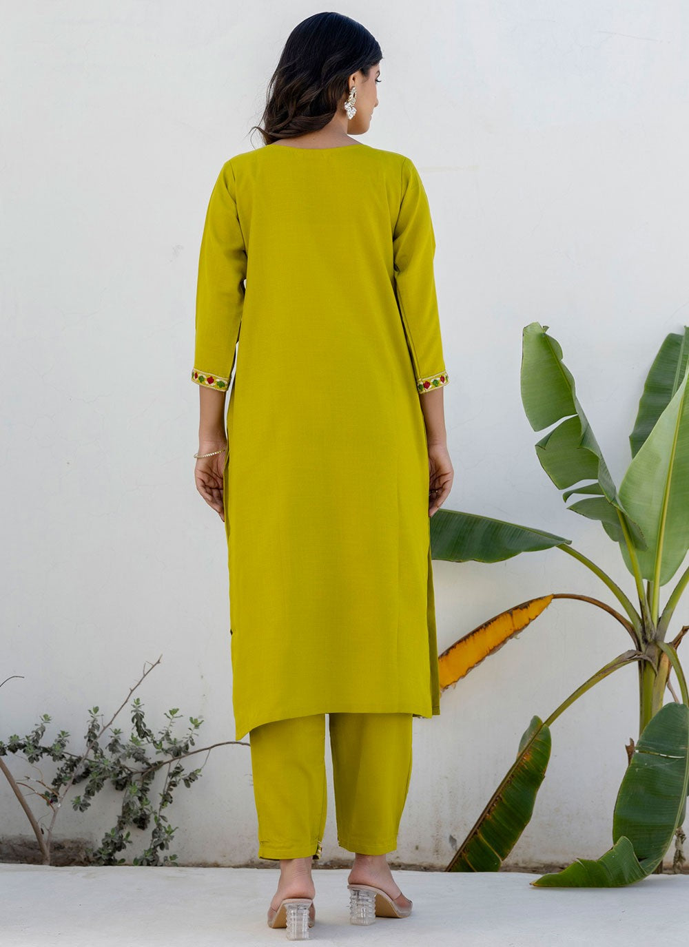 Pant Style Suit Embroidered Green T7690