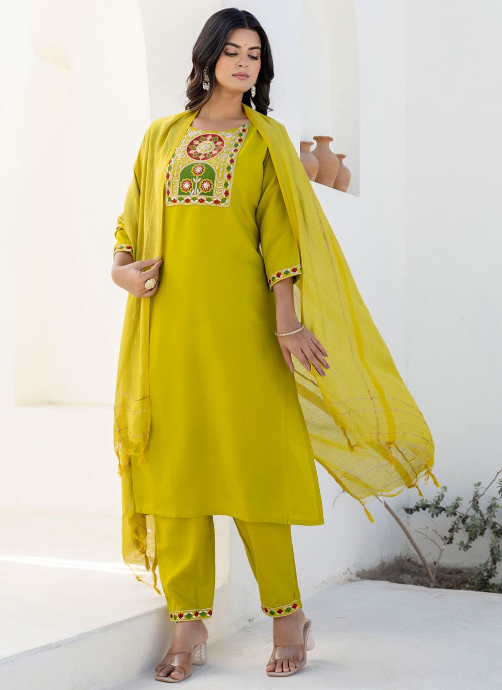 Pant Style Suit Embroidered Green T7690
