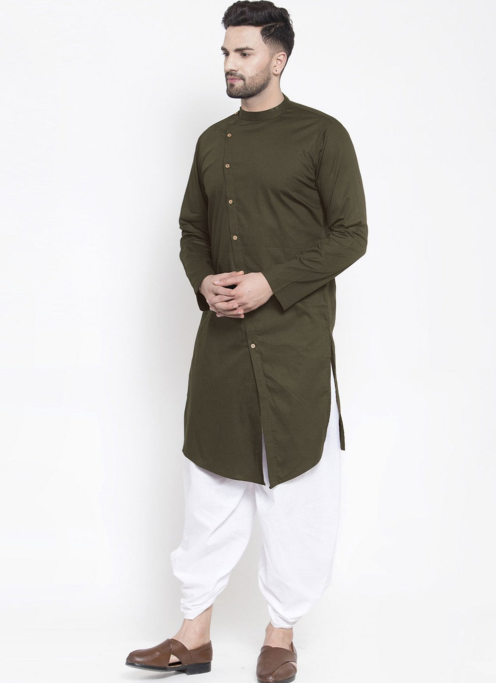 Plain Blended Cotton Green Dhoti Kurta - M4469