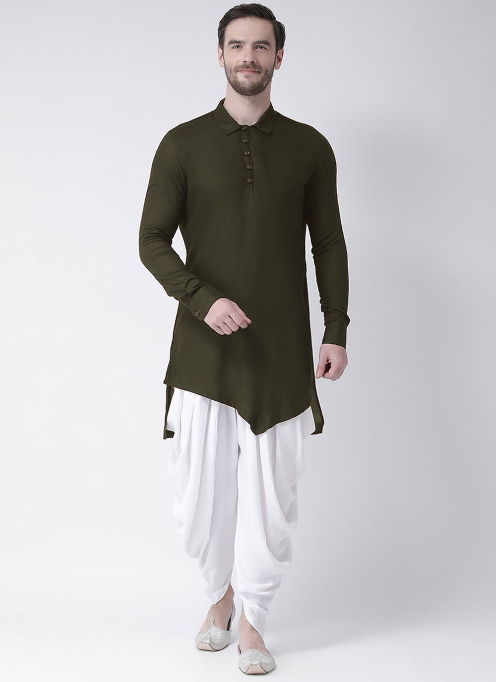 Plain Blended Cotton Green Kurta - M4553