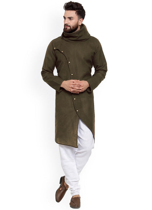 Buttons Blended Cotton Green Kurta - M4567