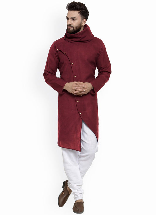 Buttons Blended Cotton Maroon Kurta - M4568