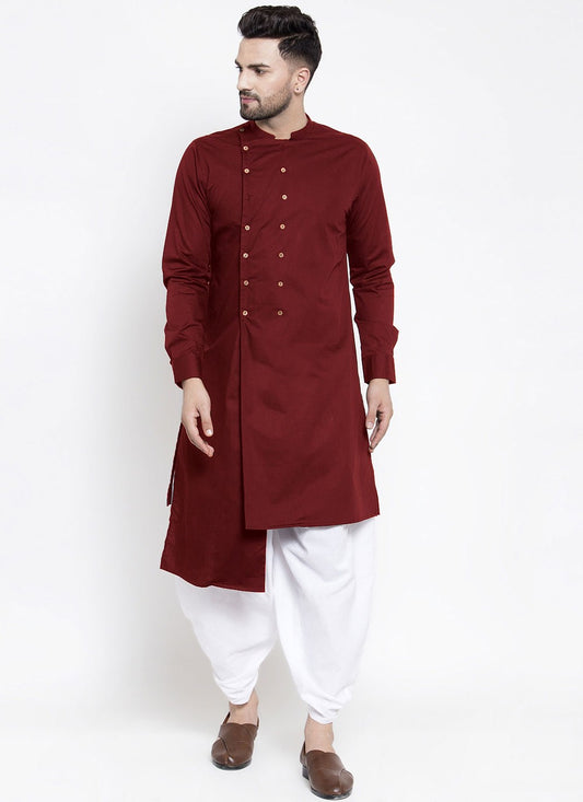 Buttons Blended Cotton Maroon Kurta - M4551