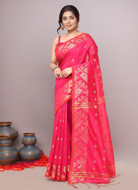 Pink Blended Cotton Classic Saree Printed S19992