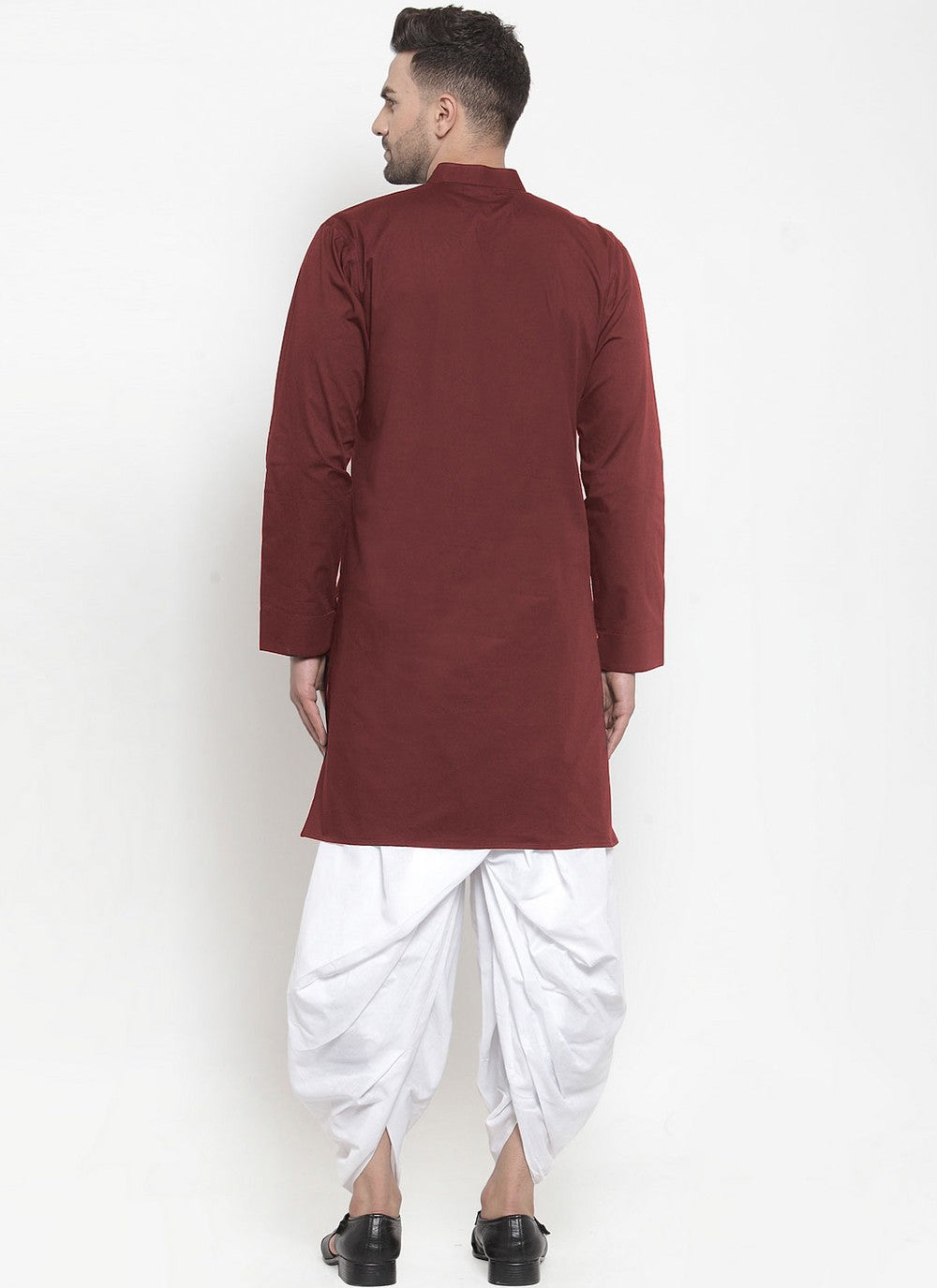 Plain Blended Cotton Maroon Dhoti Kurta - M4464