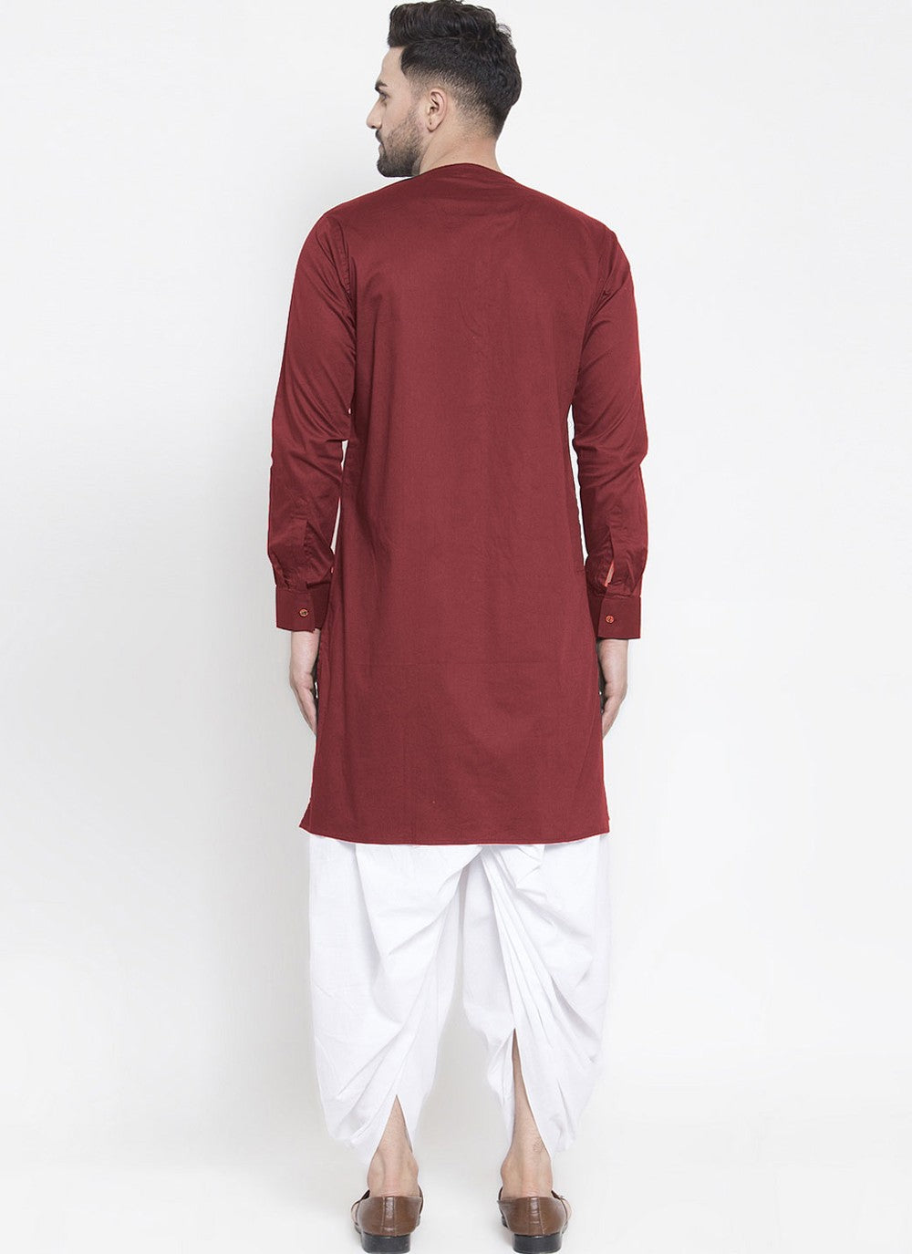 Plain Blended Cotton Maroon Dhoti Kurta - M4473