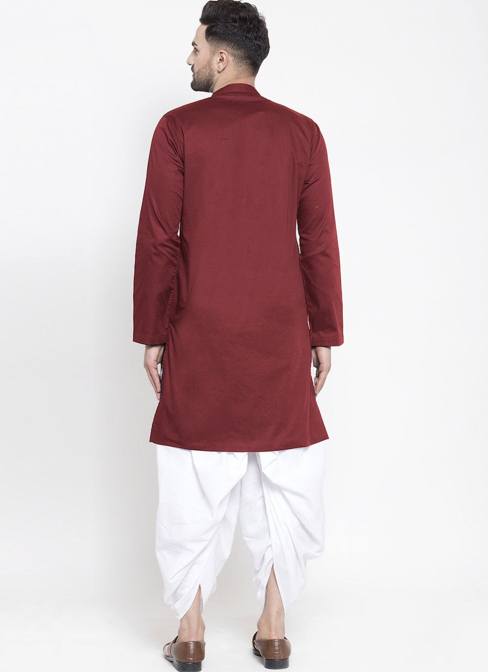Plain Blended Cotton Maroon Dhoti Kurta - M4470