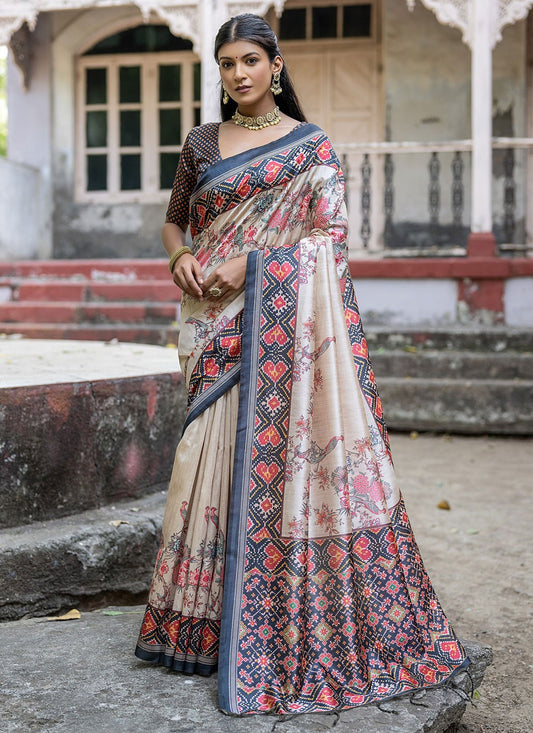 Classic Printed Tussar Silk Saree - S5709