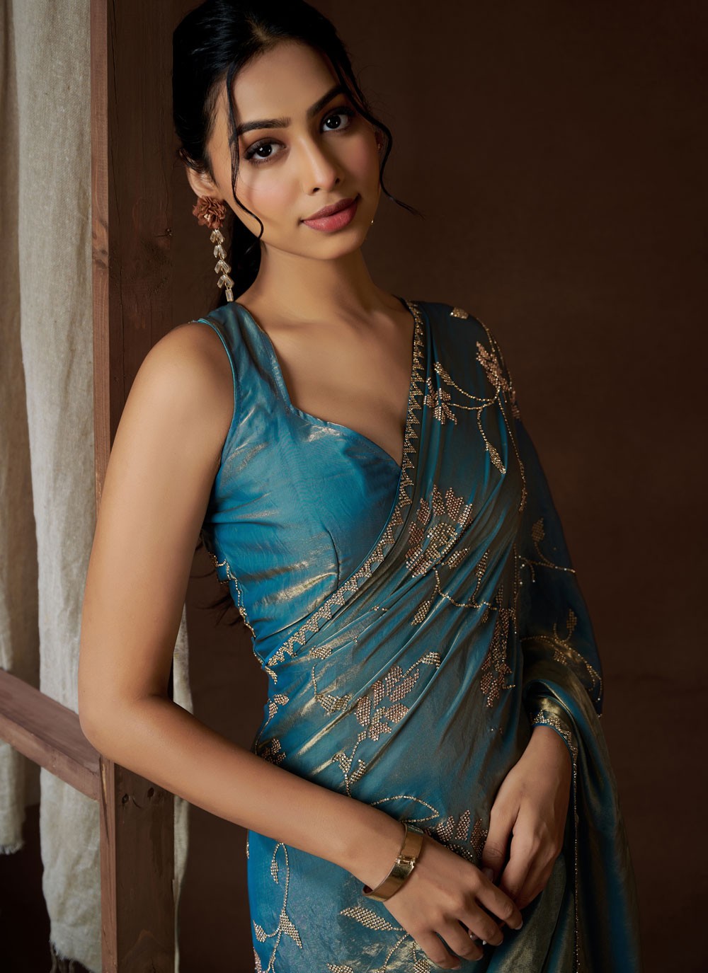 Cutdana, Swarovski Satin Silk Saree - S11858