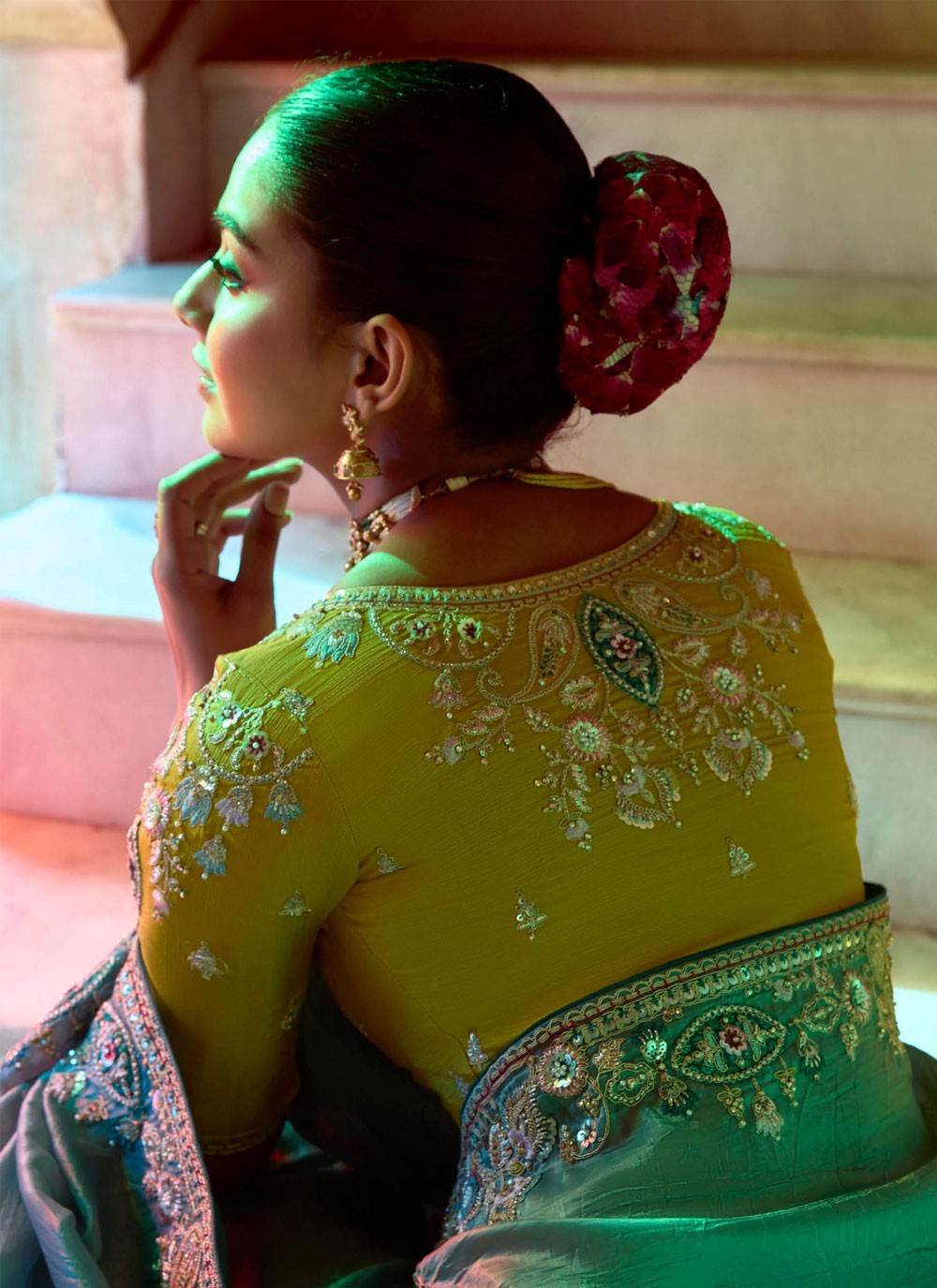Embroidered Fancy Fabric Blue Saree S14390