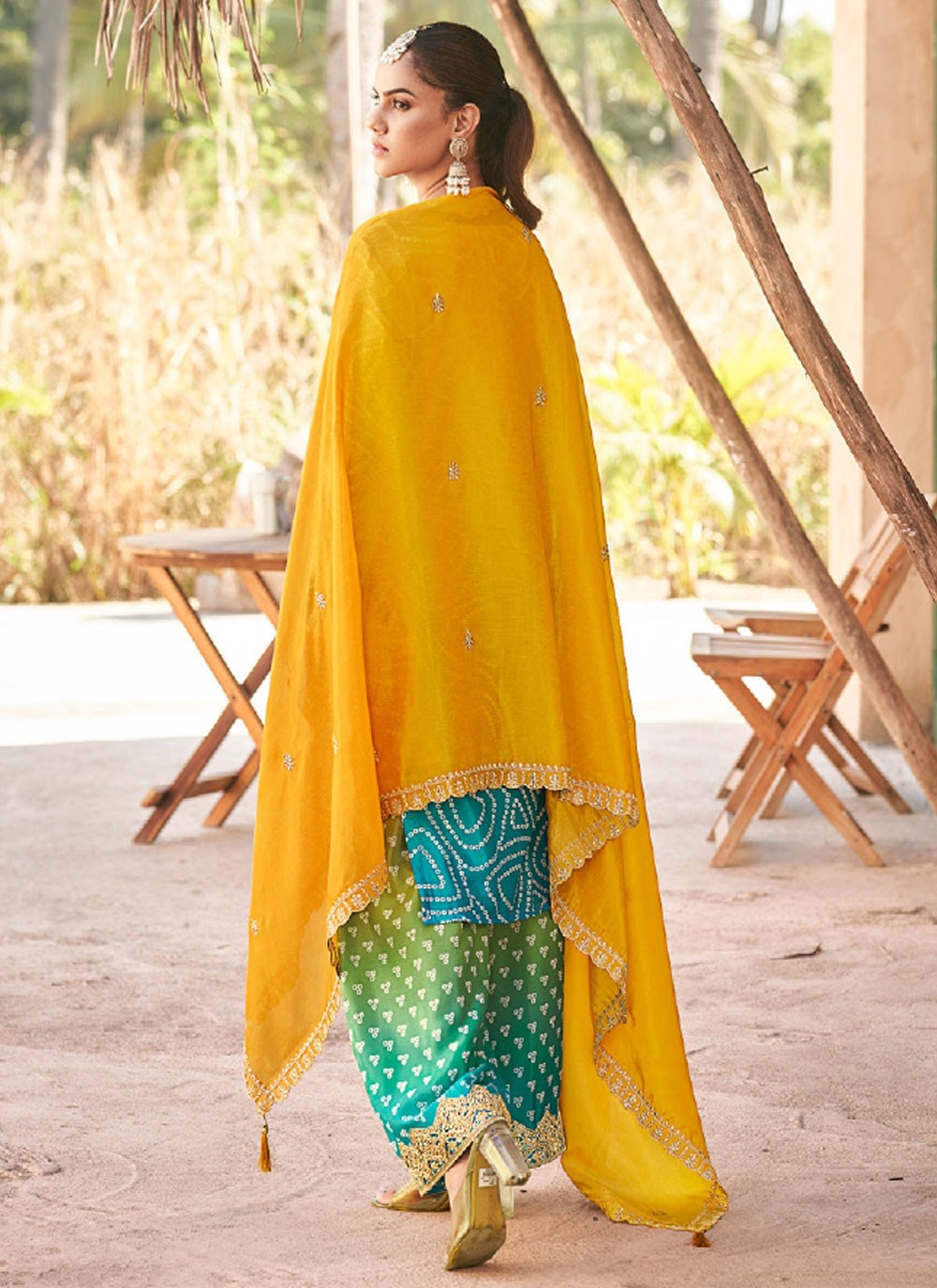 Salwar Suit Embroidered Blue, Green Chinon T5785