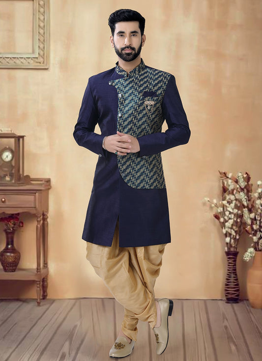 Embroidered Silk Blue, Green Sherwani - M8510