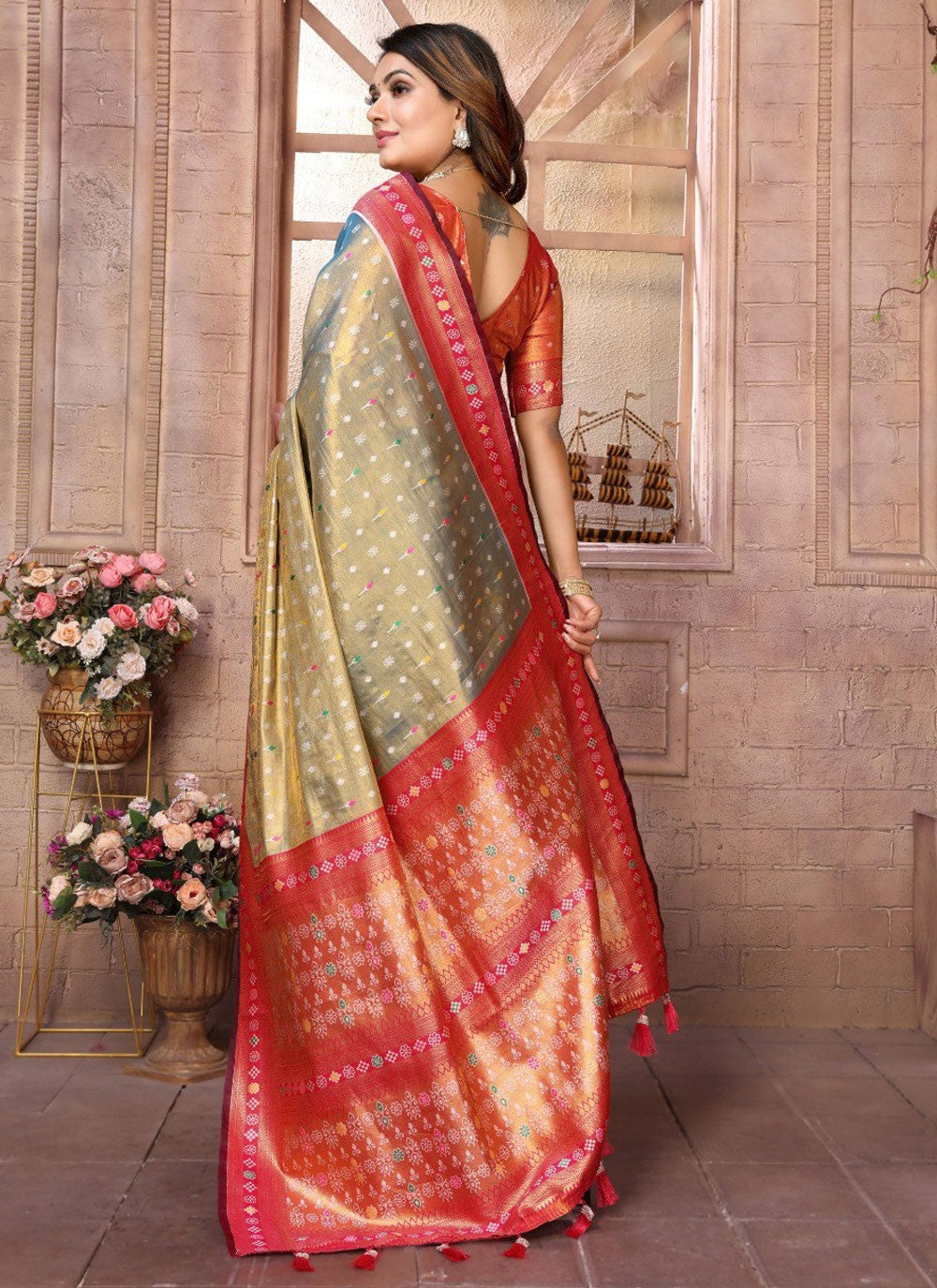 Classic Saree Jacquard Work Blue, Grey Banarasi Silk S12898