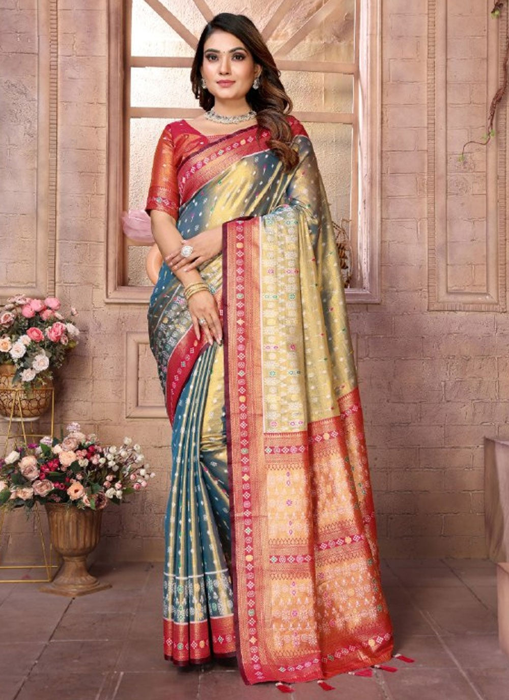 Classic Saree Jacquard Work Blue, Grey Banarasi Silk S12898