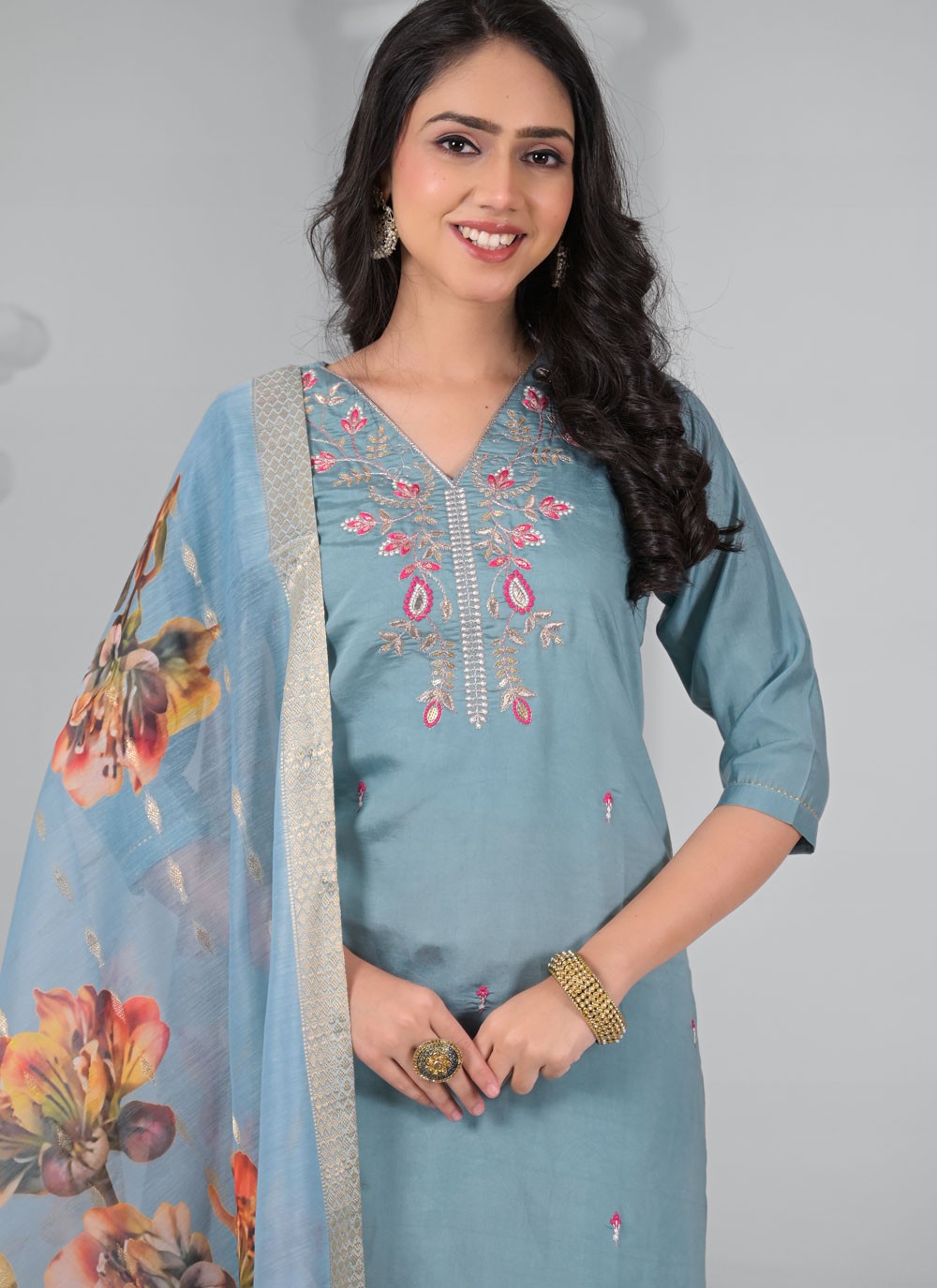 Salwar Suit Embroidered Blue T7345