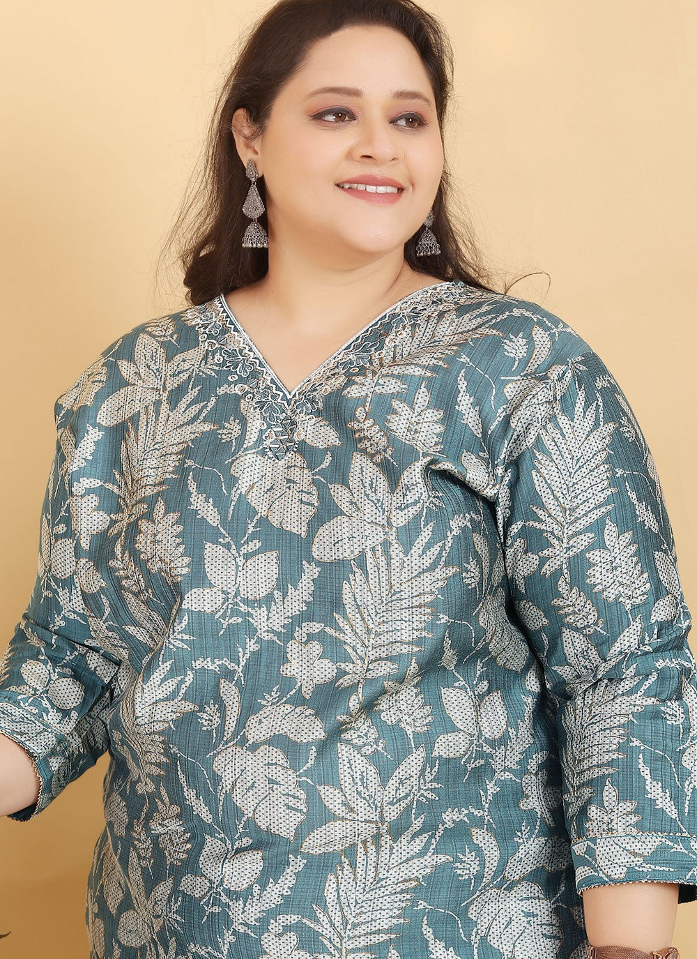 Salwar Suit Foliage Prints Blue, Grey Viscose T5112