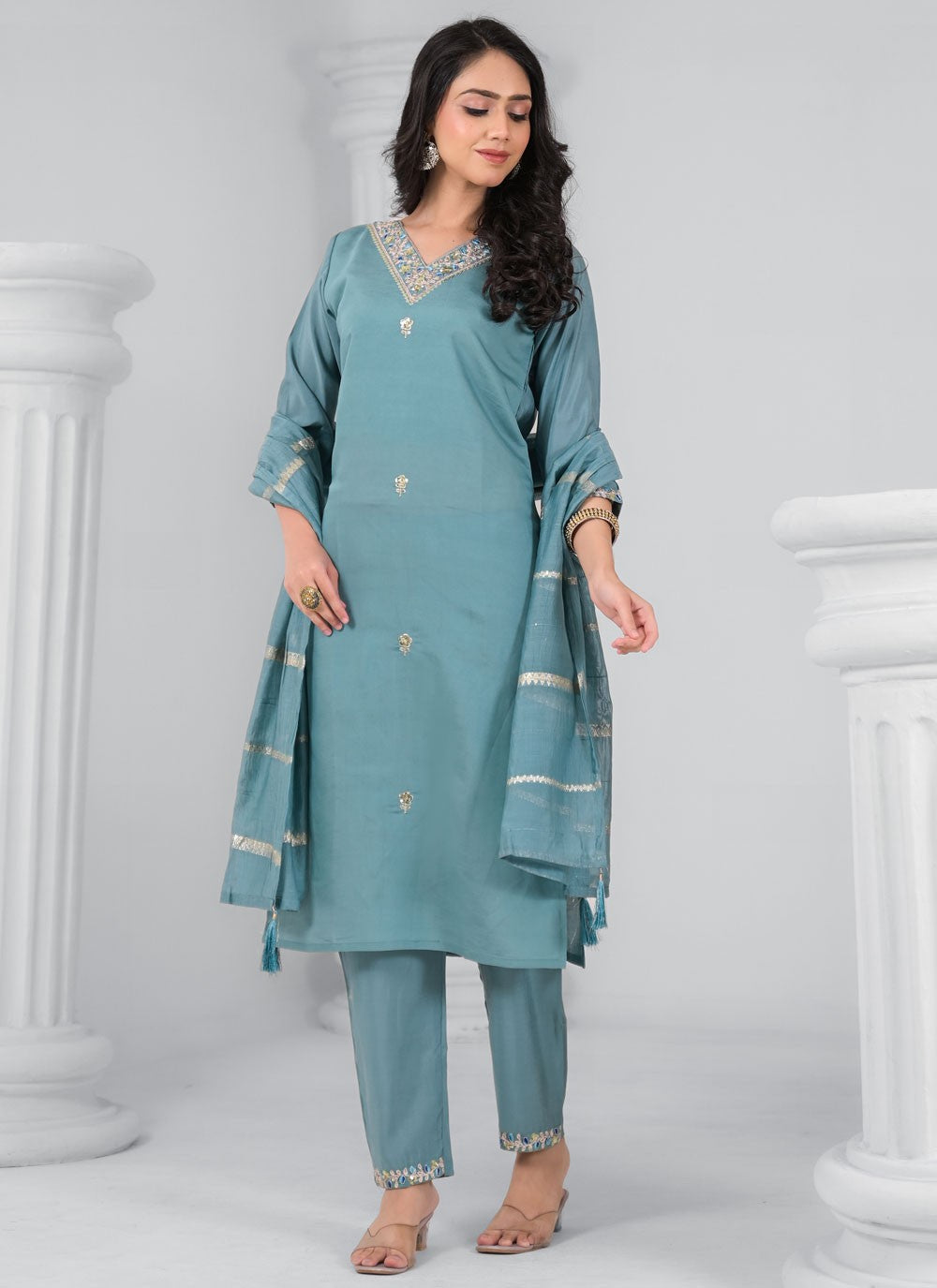 Salwar Suit Embroidered, Stones, Zari Blue T7341
