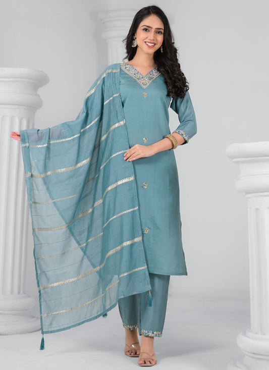 Salwar Suit Embroidered, Stones, Zari Blue T7341