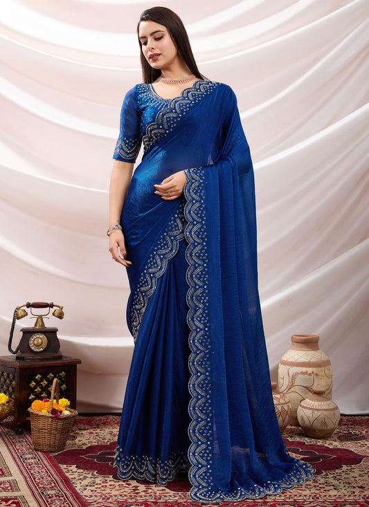 Classic Saree Beads Blue, Morpeach Chiffon Saree S13403