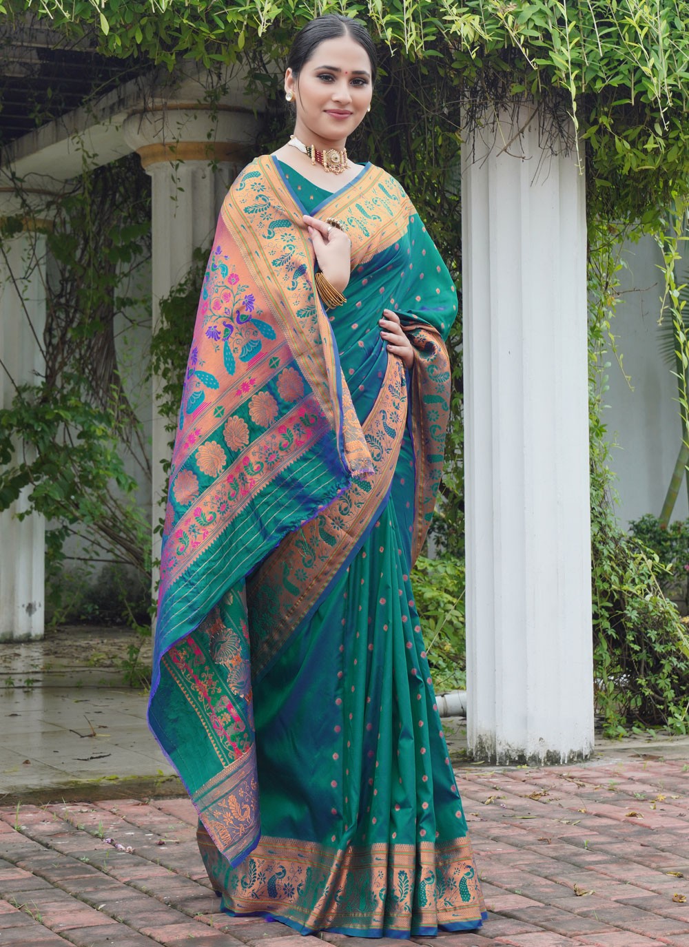 Designer Weaving Zari Blue, Teal Paithni S12641