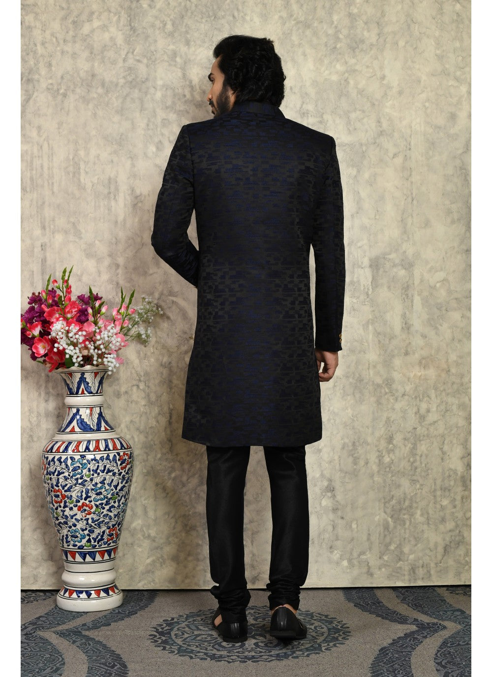 Buttons Art Silk Blue Indo Western - M8023