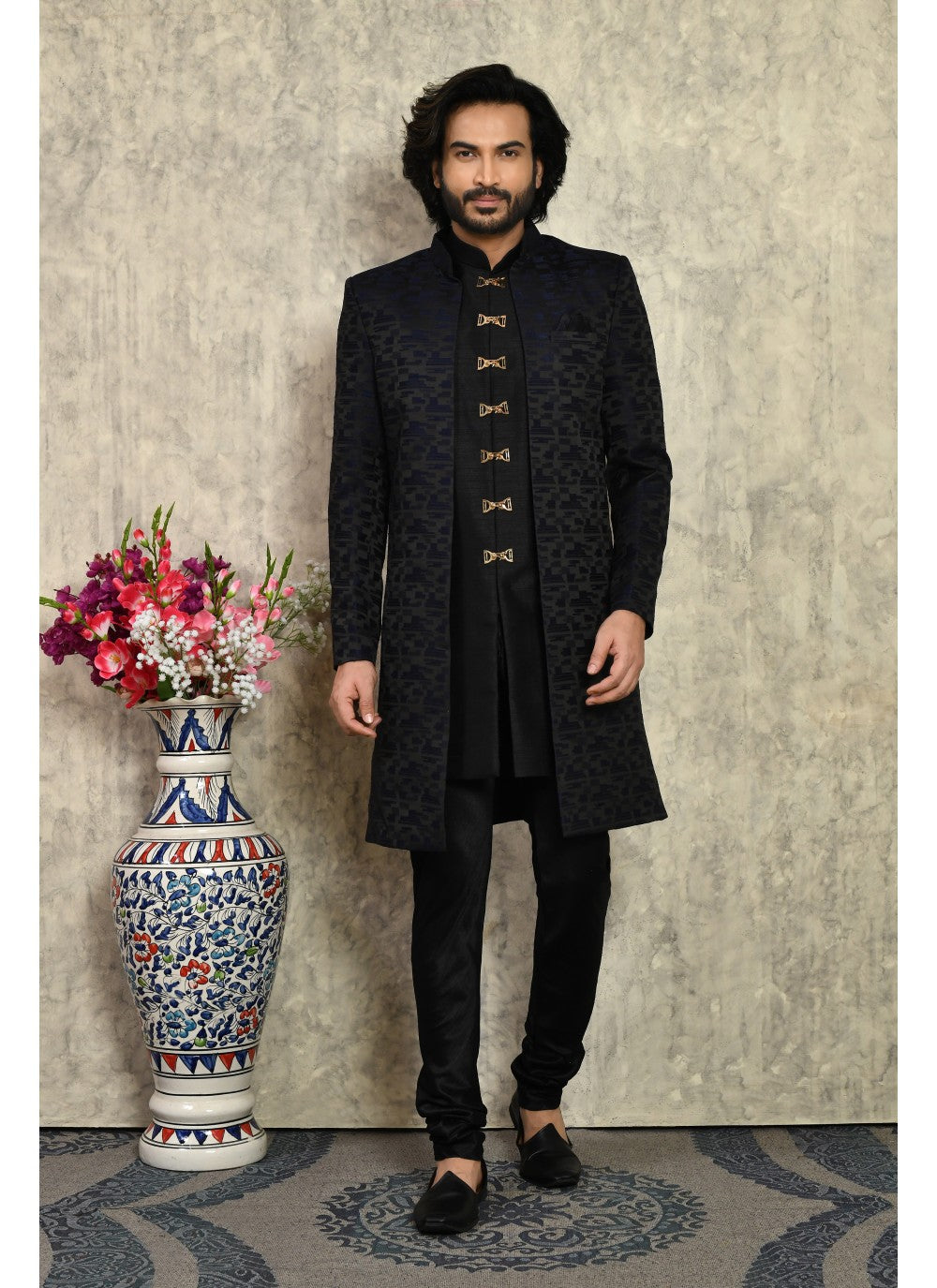 Buttons Art Silk Blue Indo Western - M8023