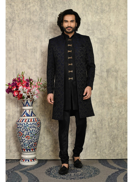 Buttons Art Silk Blue Indo Western - M8023