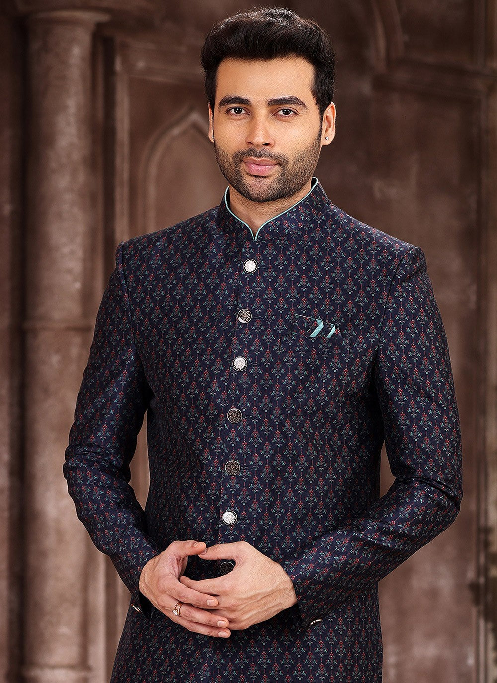 Printed Art Silk Blue Indo Western - M5301