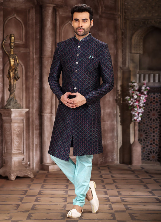 Printed Art Silk Blue Indo Western - M5301