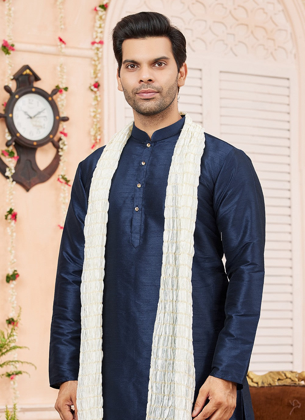 Plain Art Silk Blue Kurta Pyjama - M8736