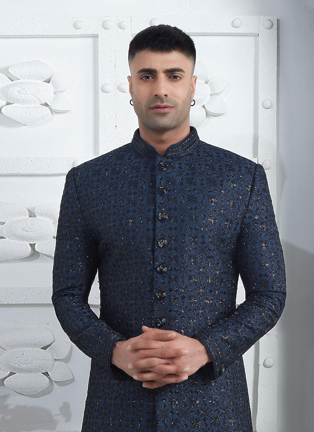 Embroidered Art Silk Blue Sherwani - M7460
