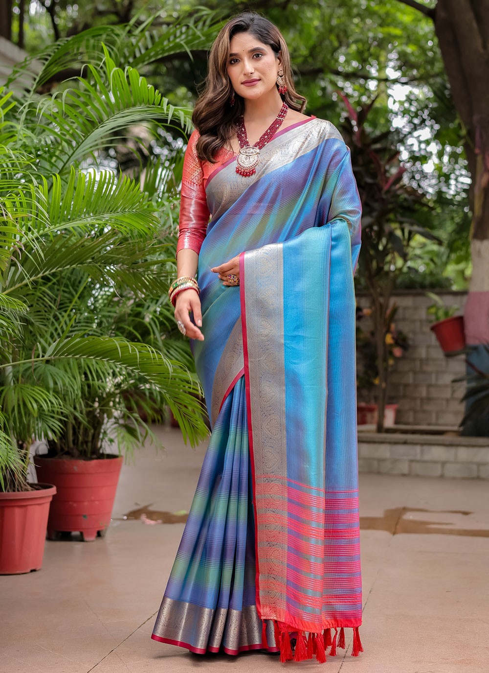 Classic Saree Woven Blue Banarasi Silk Saree S12408