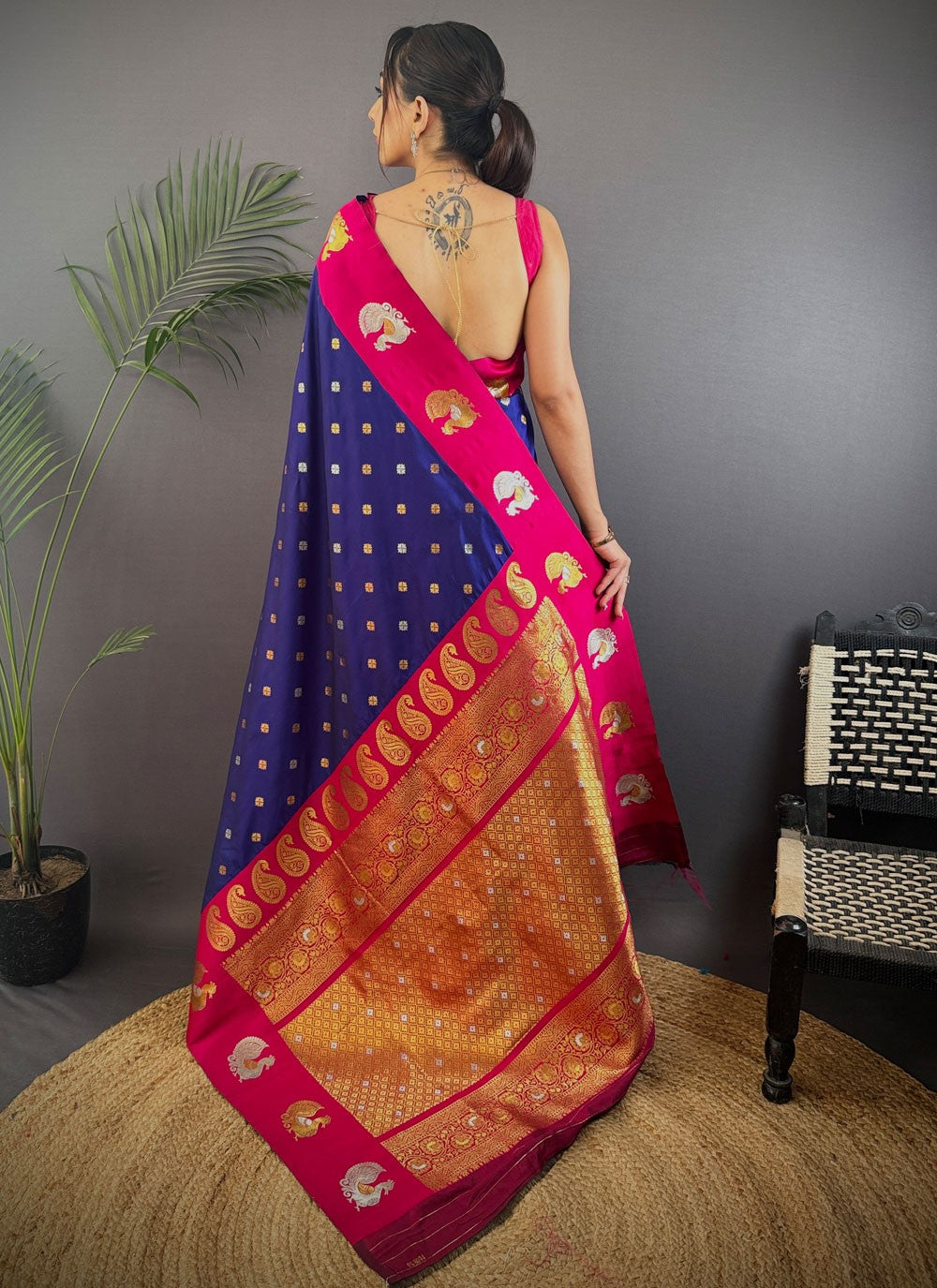 Blue Banarasi Silk Contemporary Saree Weaving Zari S17676