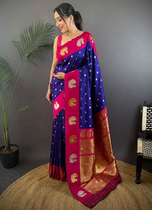 Blue Banarasi Silk Contemporary Saree Weaving Zari S17676