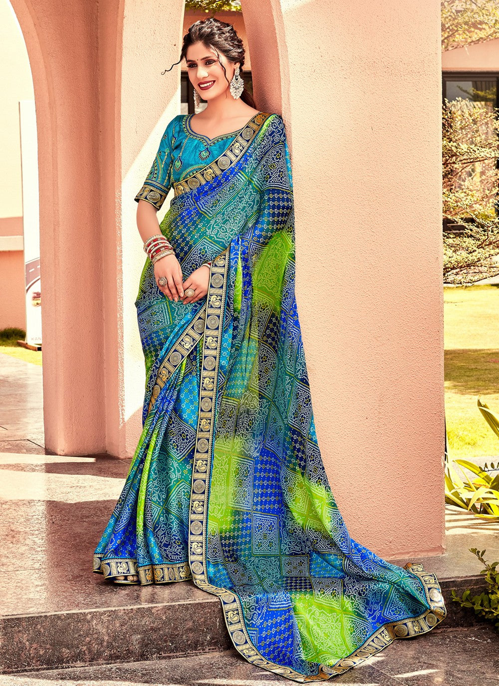 Contemporary Bandhej Chiffon, Georgette Saree - S3810