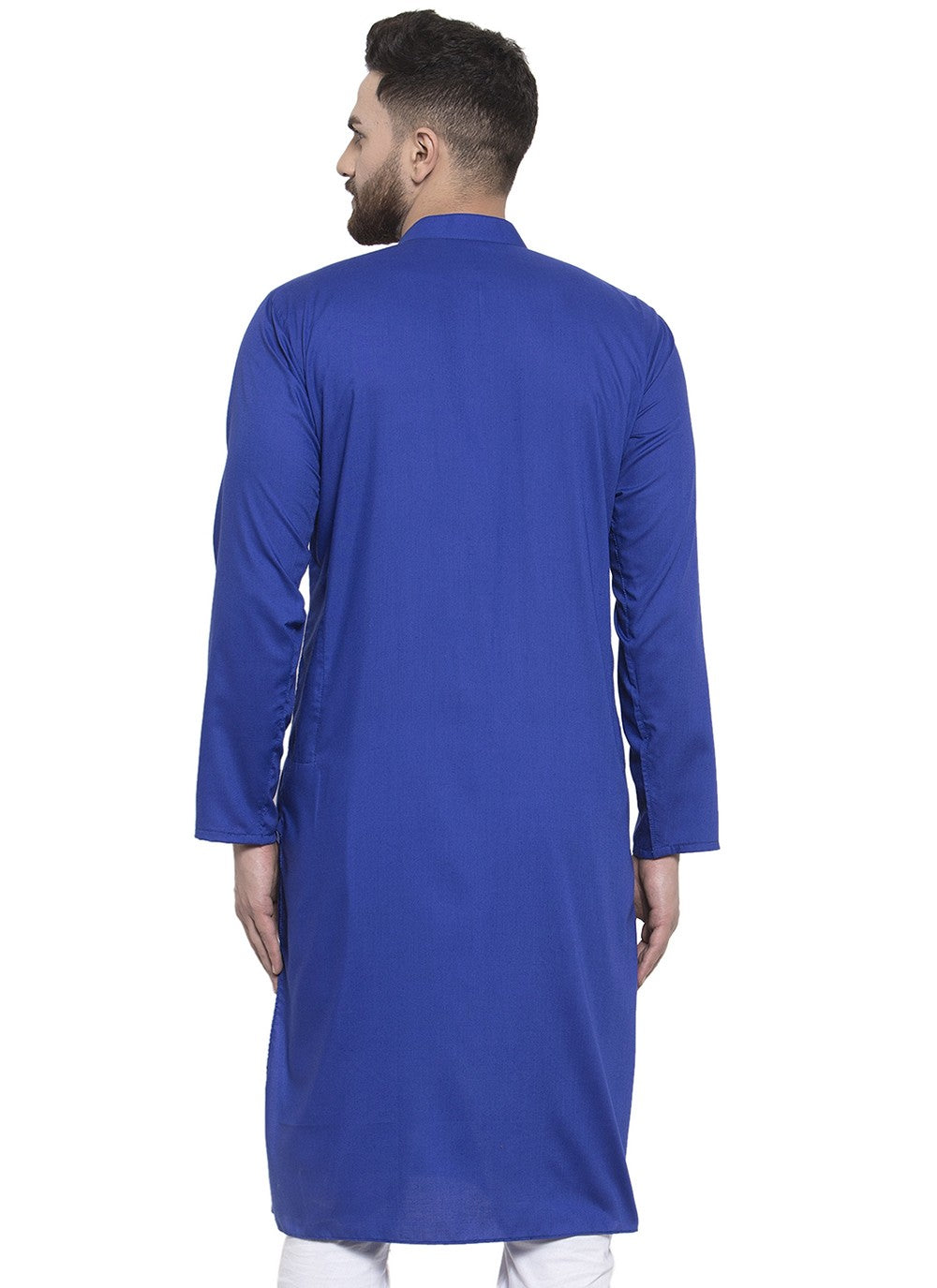 Machine Embroidery Blended Cotton Blue Kurta - M5656