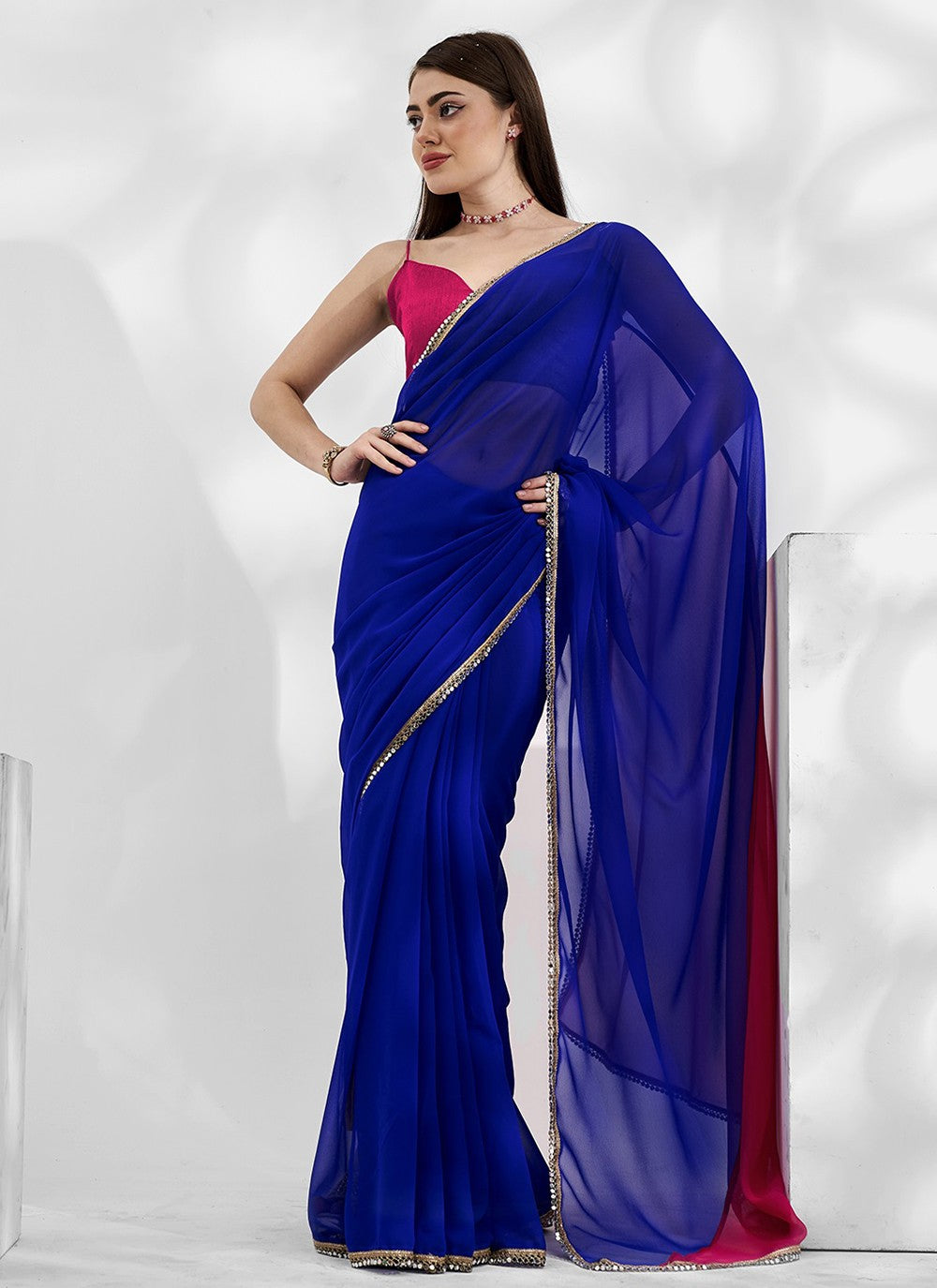 Trendy Swarovski Chiffon, Shimmer Saree - S5240
