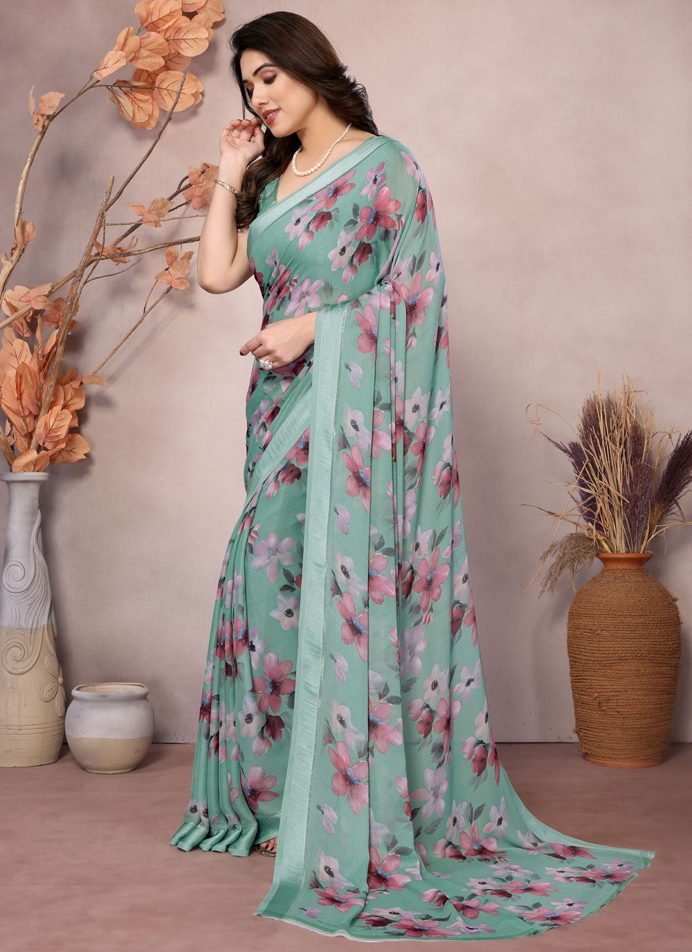 Printed Satin Saree - S12222