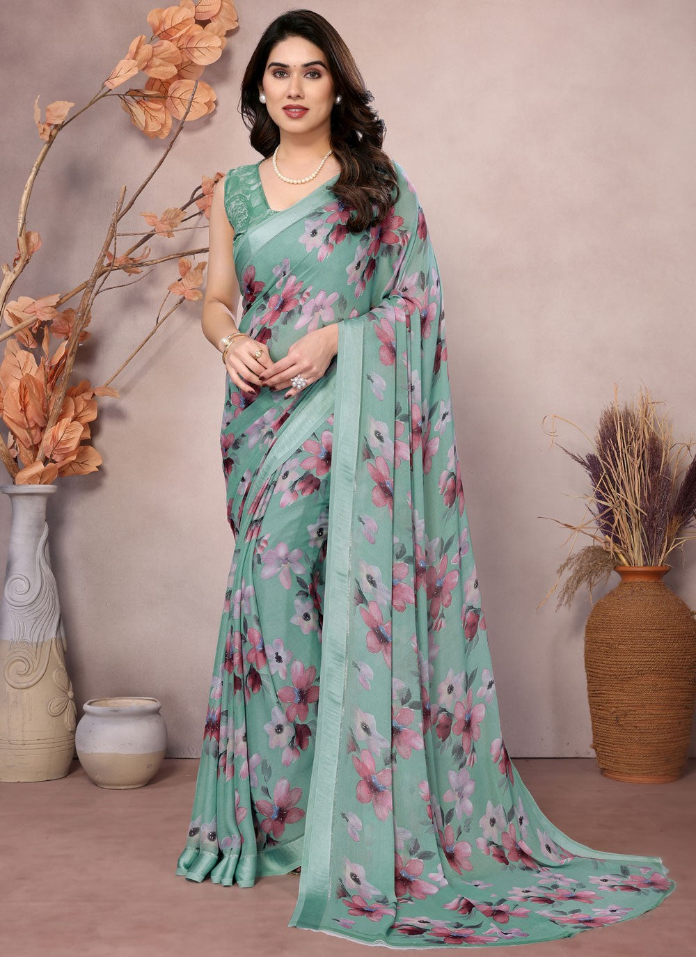 Printed Satin Saree - S12222