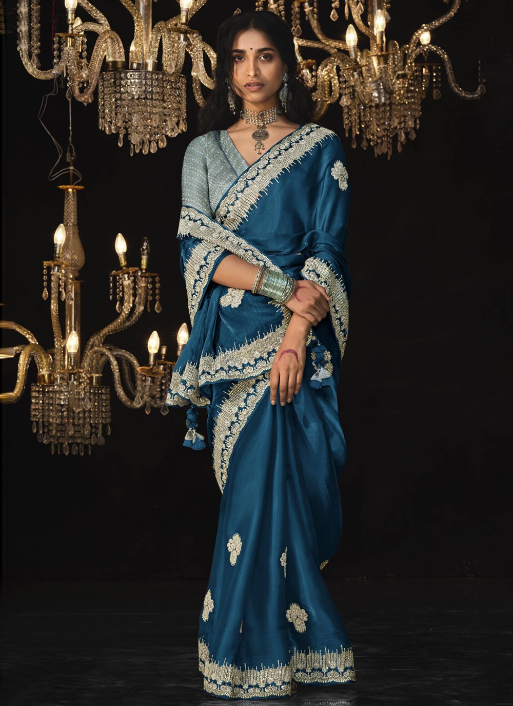 Classic Border Work Silk, Tissue Saree - S7639