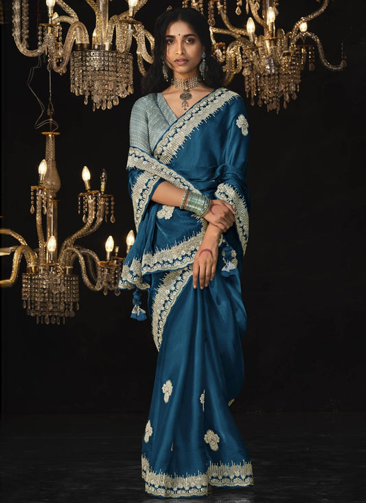 Classic Border Work Silk, Tissue Saree - S7639