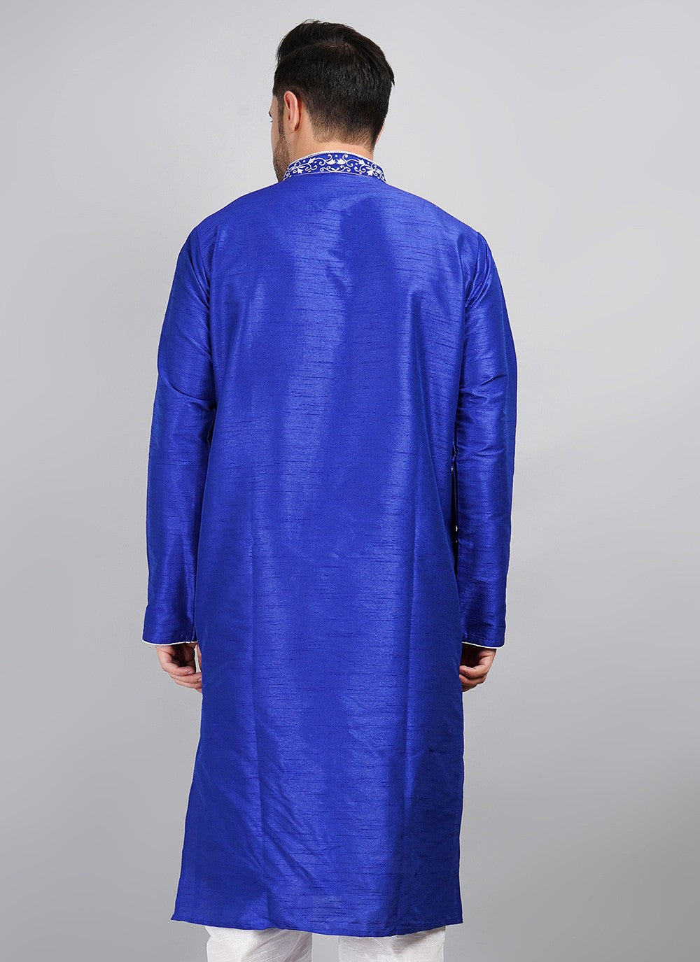 Machine Embroidery Dupion Silk Blue Kurta - M5737