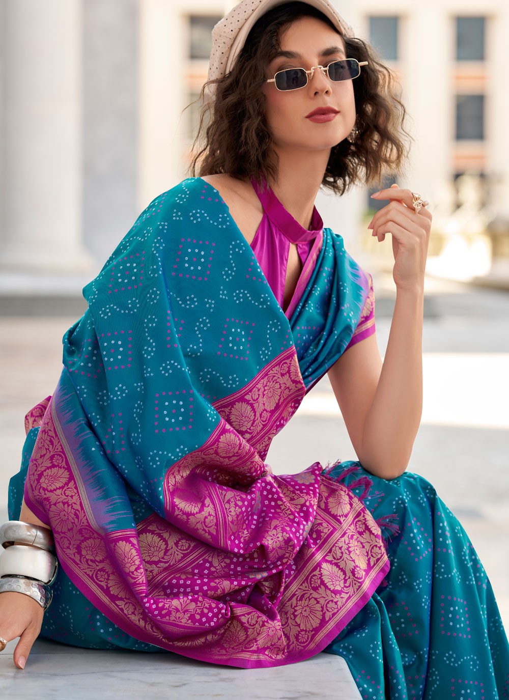 Trendy Saree Foliage Prints Blue Silk Saree S13731