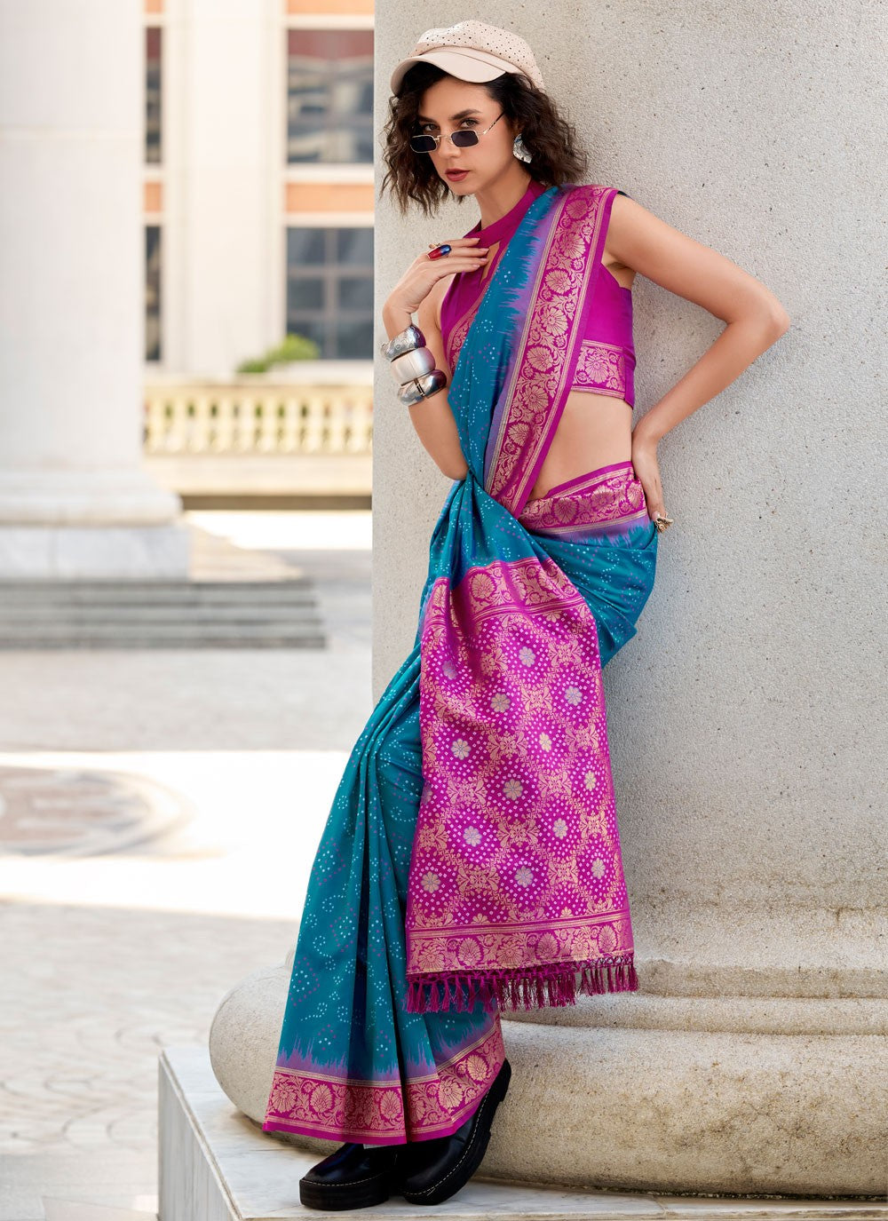 Trendy Saree Foliage Prints Blue Silk Saree S13731